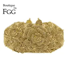 Бутик De FGG ослепительные женские вечерние сумки с золотым цветком и сумочки для свадьбы, торжества, ужина, Дамский клатч с кристаллами, сумка Minaudiere