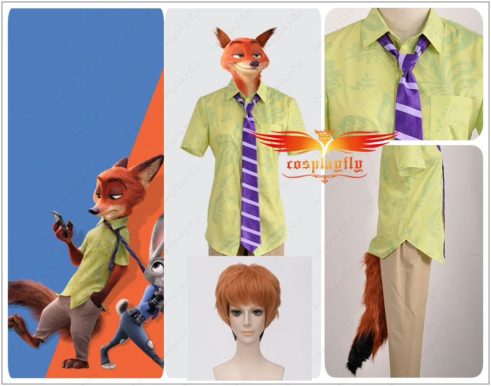 

Zootopia/Zootropolis Vulpes Vulpes Nick Wilde Uniform Cosplay Costume with Fox's Plush Ear and Tail with Wig and Wig Cap W0983