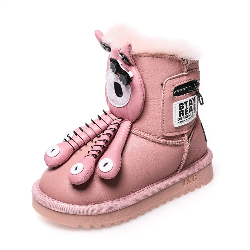 

Cute Fashion Girls Shoes fur Plush Snow Shoes Kids Winter 2018 Big Girl Shoes Pink Princess Leather Boots Kids Cartoon Shoes