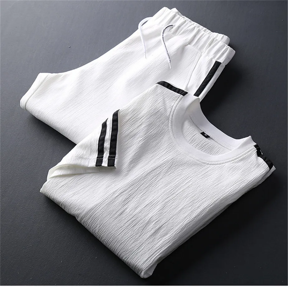 2 шт. новый короткий рукав шорты Комплект для мужчин повседневные свободные мужские шорты футболка модная пляжная одежда