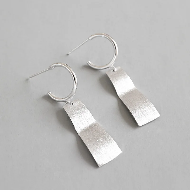 

LouLeur 925 sterling silver geometry Strip big drop earrings silver new fashion irregular earrings for women party jewelry gift