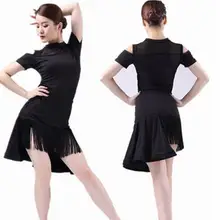 Костюм для латиноамериканских танцев взрослых женщин Нерегулярные бахрома юбка Танго/ча/платья для конкурса бальных танцев сексуальные топы Юбки наборы