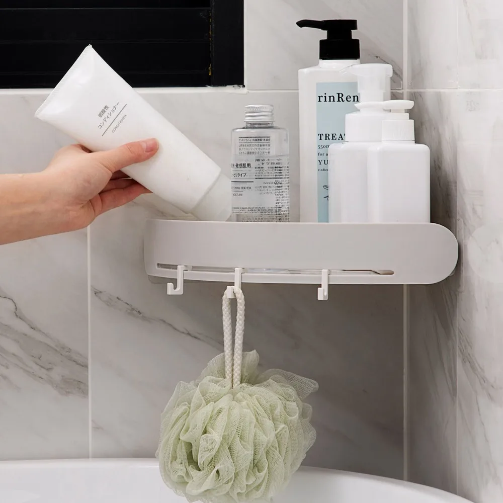 

OTHERHOUSE Bathroom Storage Rack Shelf Shower Organizer Shampoo Soap Cosmetic Holder With Hooks Hangers Bath Corner Shelves