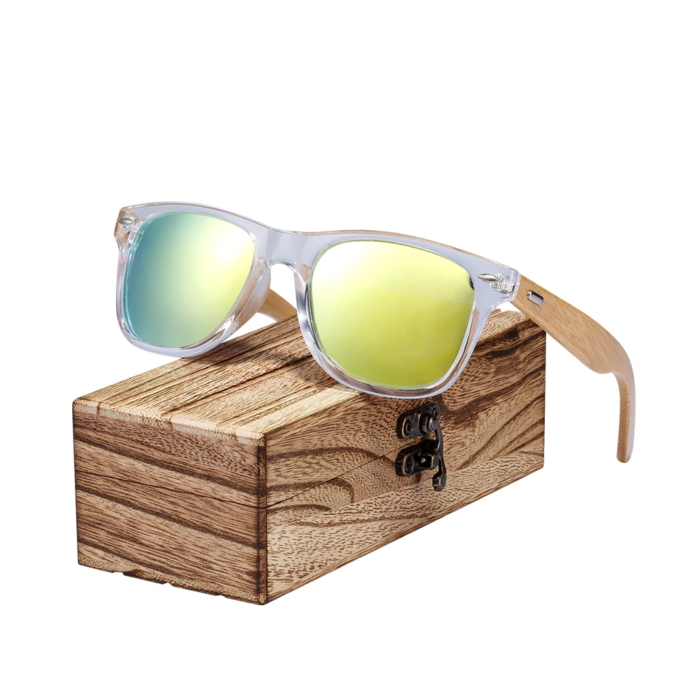 Tanie BARCUR klasyczne bambusowe okulary przeciwsłoneczne drewniane przeźroczyste tworzywo sztuczne ramki polaryzacyjne okulary przeciwsłoneczne z pudełkiem za darmo