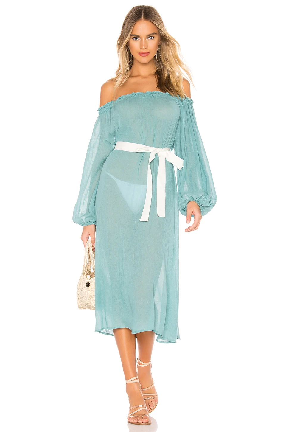 Women Chiffon Summer Beach Dress, Off Shoulder Maxi Dress Holiday Swimwear Cover Up-4
