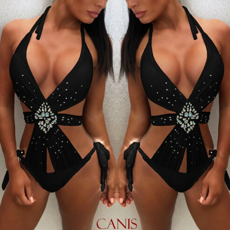 

Women Push Up Bathing Suit Halter Padded Swimwear Handmade Crystal Swimsuit Side Tie Bikini Bottoms Bikini Set Swimsuit