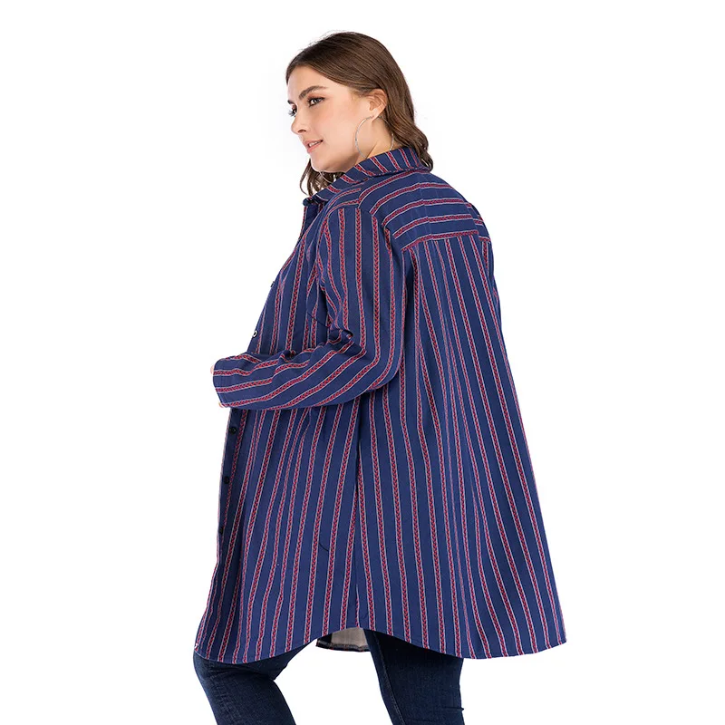 Autumn Winter New Striped Fleece Female Coat Single Breasted Long Trench Coat Casual Windbreaker Outwear Jaqueta Corta-vento