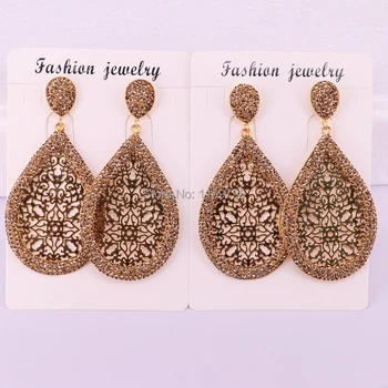 

3Pair hollow flower design drop earrings golgen rhinestone pave dangle earring for women jewelry