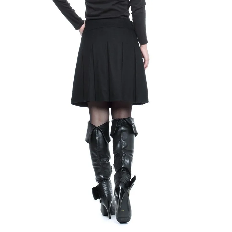 Теплые зимние юбки женские осенние размера плюс Пуговицы декоративные молнии закрытые серый черный цвет базовые плиссированные шерстяные юбки