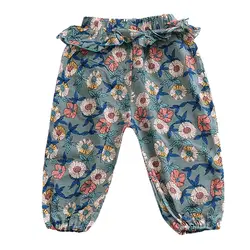 Новые повседневные штаны для маленьких мальчиков и девочек, детские длинные штаны, хлопковая одежда с цветочным принтом
