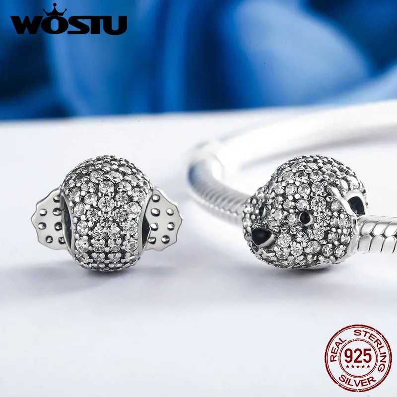 WOSTU New Design 925 Sterling Silver Dazzling Poodle Lovely Teddy Bead Fit Original WST Charm Bracelet Jewelry Gift FIC152
