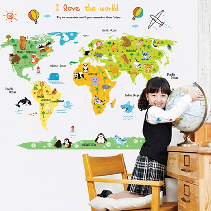 

Kids room cartoon wall sticker map removable scholl stiker for children home decor wall picture