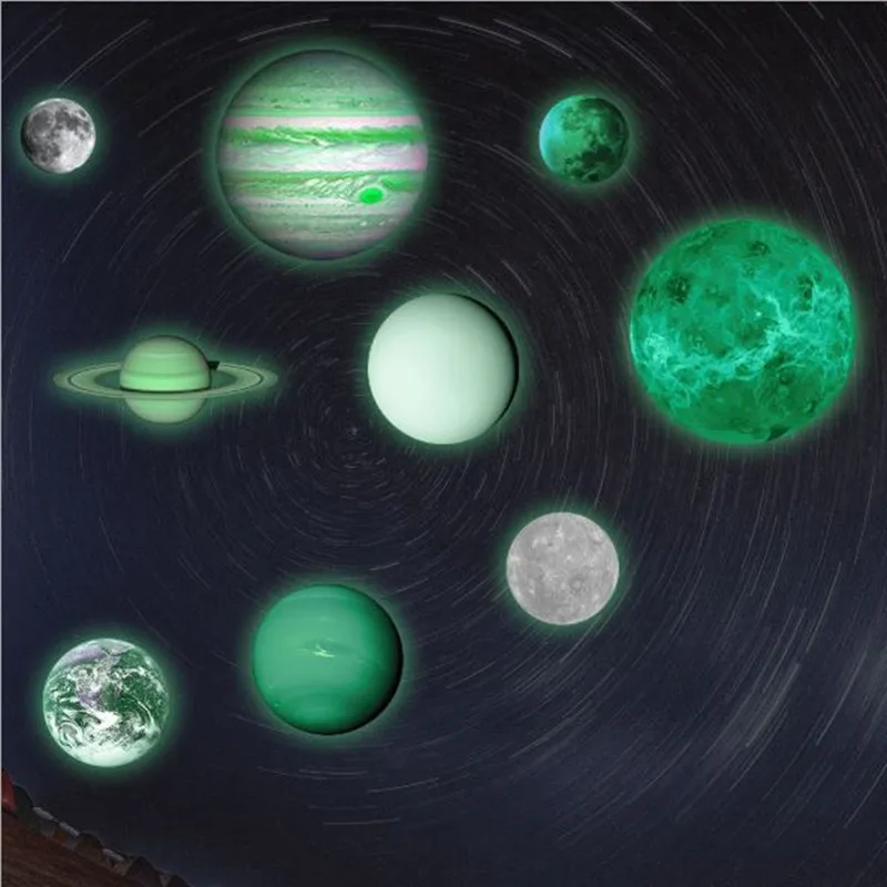 Nine Planet наборы настенные наклейки флуоресцентная солнечная система лунный блеск в темноте Гостиная ТВ/диван, Оформление, Фреска Наклейка
