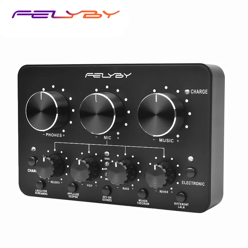 melhor FELYBY Marcas de Alta qualidade multi função de gravação de placa de som Ao Vivo para microphopne Suporta telefones celulares e computadores