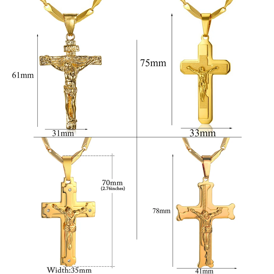 Золотая подвеска в виде Креста для ожерелья для мужчин золотого цвета из нержавеющей стали с цепочкой Распятие ожерелье мужские христианские ювелирные изделия