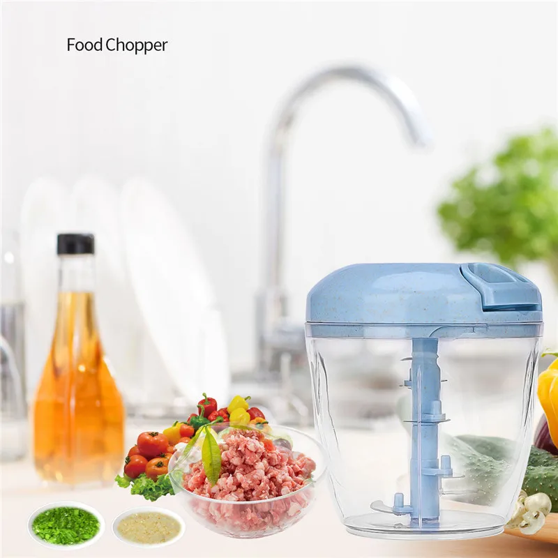 

900ML Manual Food Chopper Multifunctional 5 Blades Meat Grinder Vegetable Fruit Quick Shredder Egg Blender Beater for Kitchen 49