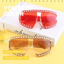 Новые женские солнцезащитные очки с большой оправой и жемчужинами, квадратные крутые солнцезащитные очки с жемчугом, женские очки для улицы