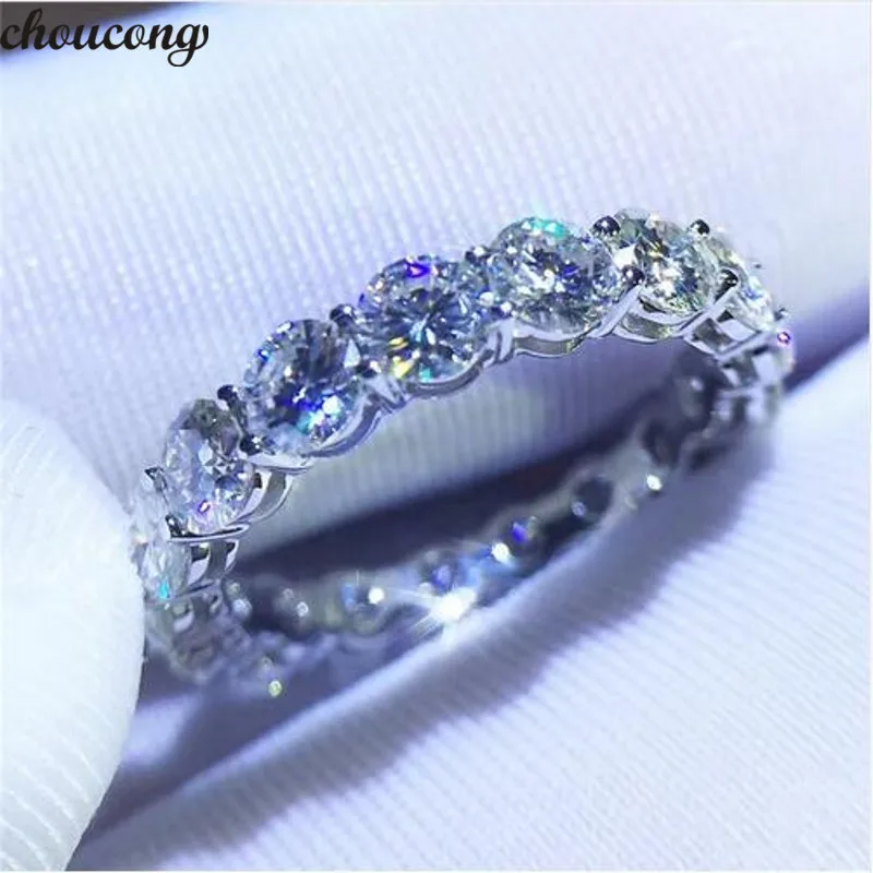 choucong Eternity Wedding Band Ring 925 sterling Silver 4mm AAAAA Sona cz Stone Engagement Rings For Women Finger Jewelry