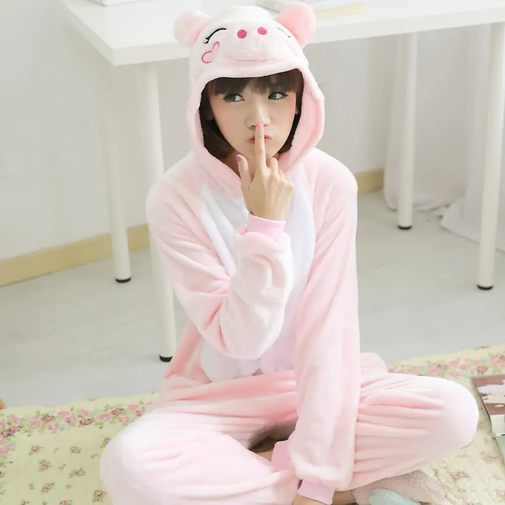 Unisex Flannel Robe Adult Animal Onesies Cut Animal Pajamas Onesies Pig