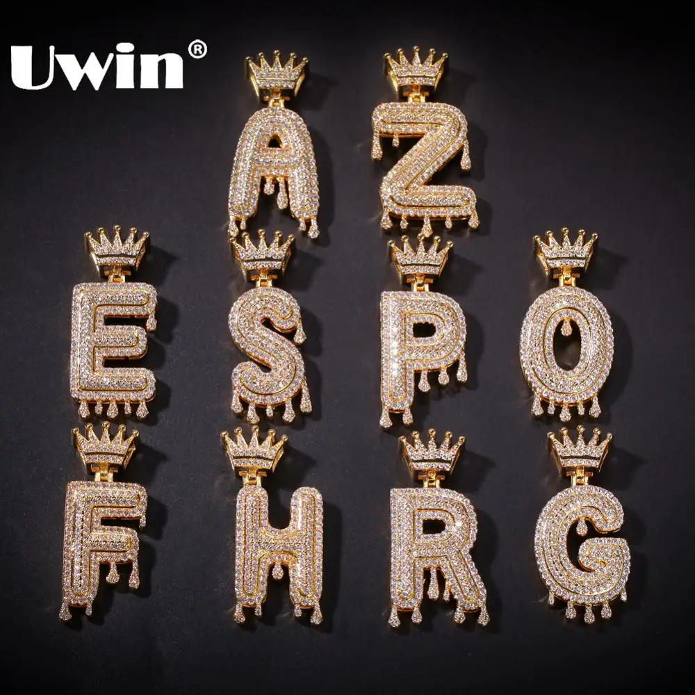 

Uwin Crown Initial Letter Name Necklace Pave Iced Out Cubic Zirconia 26 English Bubble Initial Letters Pendant Jewelry Gifts