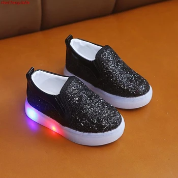 

Sequins Fashion Kids Shoes with Light Soft Children Luminous Sneakers Boy Girl Led Light Sport Shoes Size 21-30