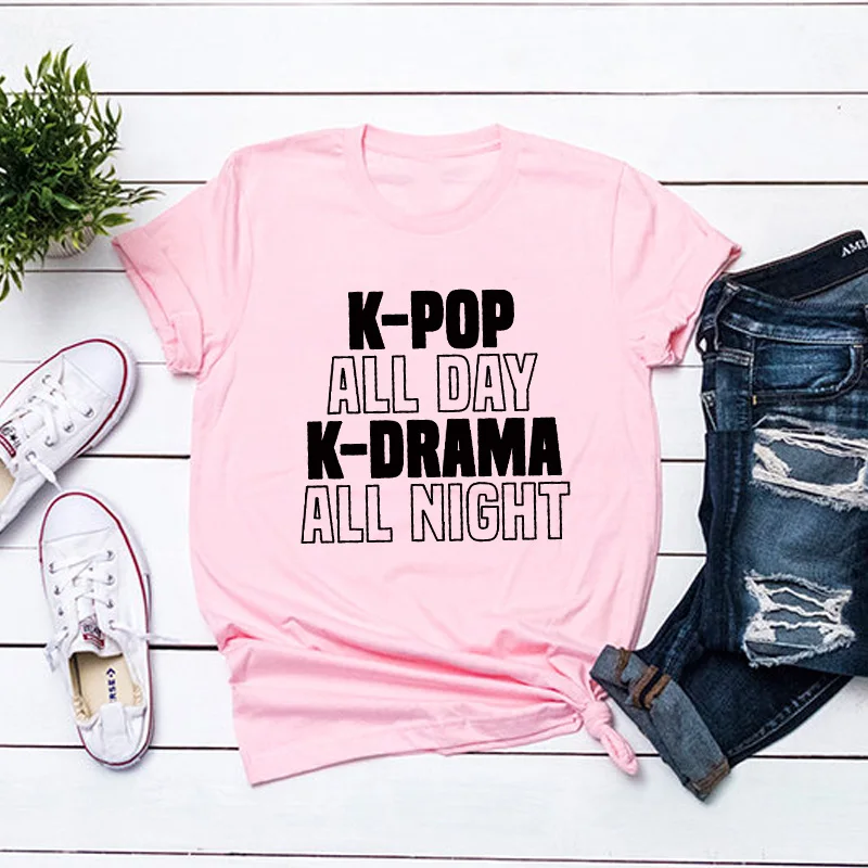 K-Pop All Day K-Drama All Night футболка Женская Корейская Южная Мода KPop Merch футболка хлопок короткий рукав топы