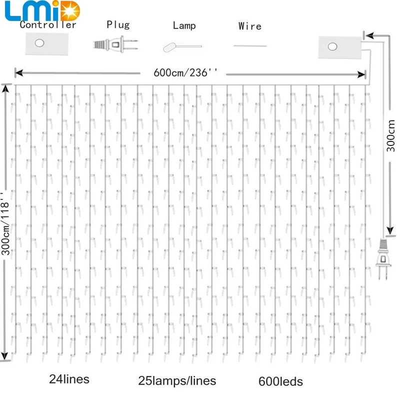 Lmid 19.7FT* 9.8FT 600 светодиодный s светодиодный Рождественский светильник Сказочный светильник светодиодный Сосулька Светодиодный Сказочный светильник для занавесок для свадьбы дома сада