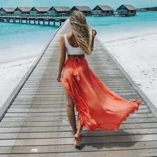 Пляжная юбка Женская пляжные саронги Летняя Пляжная туника пачка Saias повязка сексуальный длинный макси юбка белый черный зеленый оранжевый желтый темно-синий