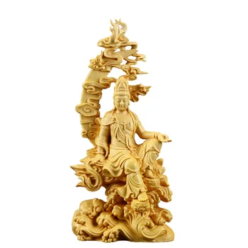 

18cm Wooden Spray Avalokitesvara Bouddha Figure,Chinese Style Figure Buddha Statue Folk Wood Buda Carving Home Decor R1533
