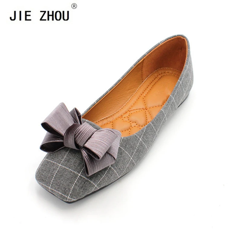 

New Arrival Plaid Fabric Women Flat Heel Shoes Cozy Casual Shoes Fashion Spring and Autumn Women Flats Square Toe Women Shoes