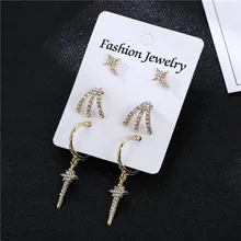 Crystal Star Claw Stud Earrings set for women female girl Geometric 3Pairs/Sets Rhinestone hanging Earring Oorbellen accessories rhinestone star rabbit stud earring set