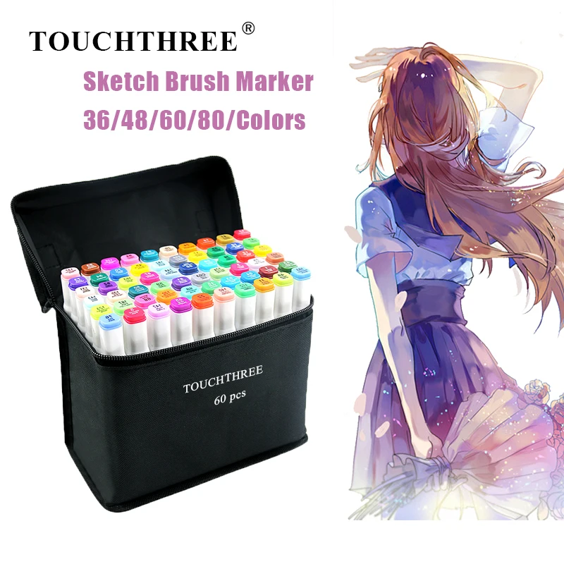 

Touchthree 24/30/40/60/80 Color Art Markers Alcohol Based Sketch Dual Brush Markers For Drawing Manga Art Supplies Pens