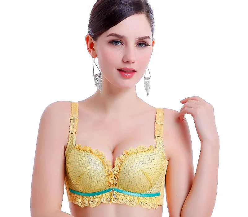 3/4 Cup Push Up Bra Underwear For Women 2015 New Brassiere Underwire Solid Lace Sexy Female Brand Beautiful Bras | Женская одежда