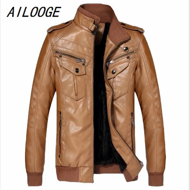 AILOOGE Men Leather Jacket Jaqueta Masculinas Inverno Couro Jacket Men ...