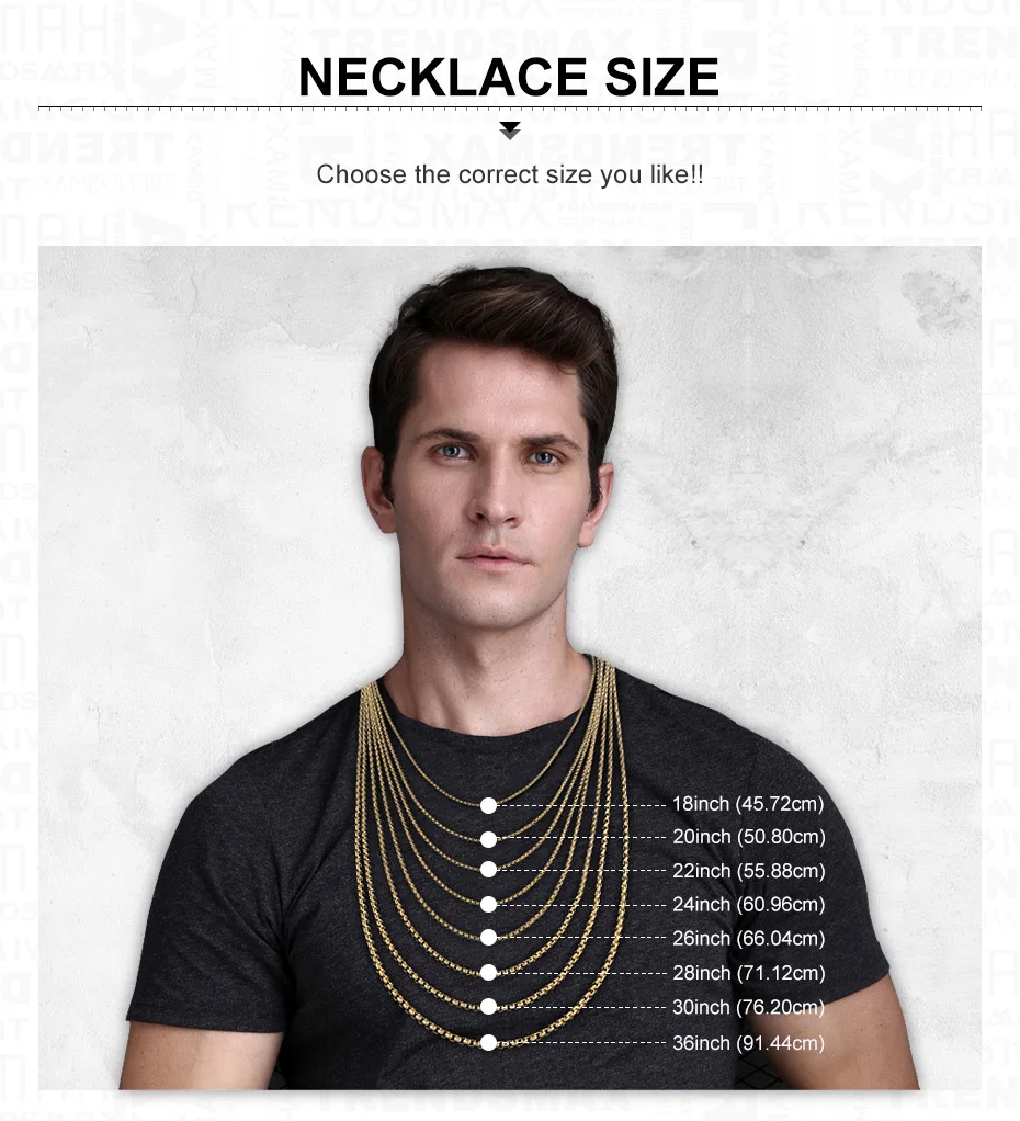 Ожерелье Trendsmax для мужчин, ожерелье из нержавеющей стали, Византийская Коробка, звено цепи, мужские ювелирные изделия, подарки 5 мм 60 см 2" KNM138