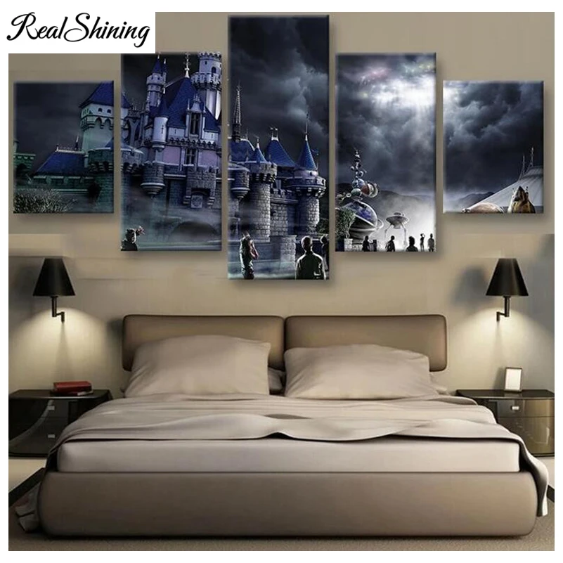 realshining 5d diamond embroidery magic school castle multi picture 3d diy rhinestones painting home decoration needlework fs890 in diamond painting cross