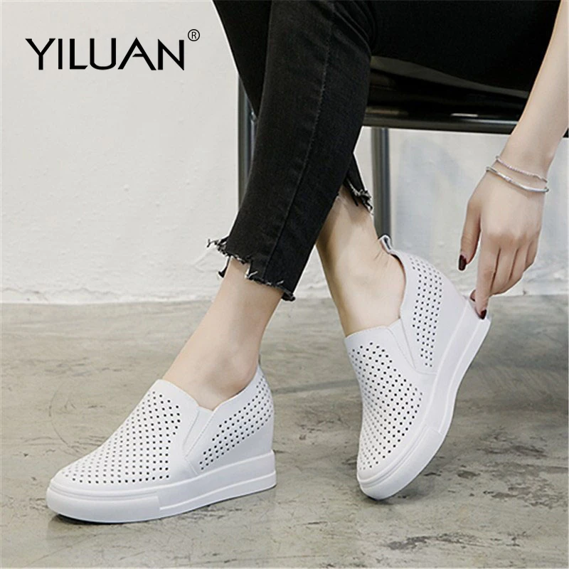 Yiluan 2019 весенние женские лоферы на платформе женская обувь увеличенный 7 см