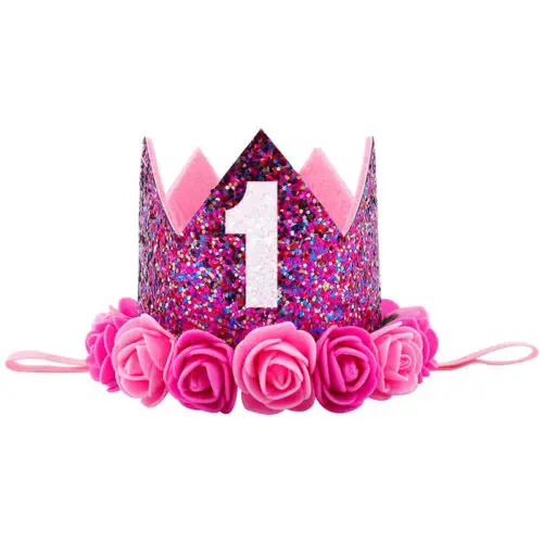 

princess crown Kids Baby 1st Birthday Hat Glitter Crown Flower Head Hair Band Party Headwear 1X party accessories