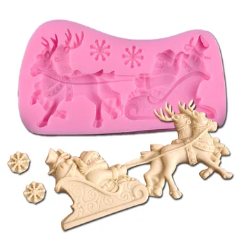 

1PC Santa Claus sled flip candy cake mold liquid silicone baking tool DIY cake decorating mold J0877