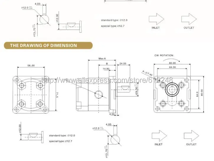 250bar давления гидровлический HGP-1A-F1R по часовой стрелке Turnning