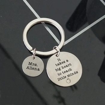 

Apple Keychain Teacher's Day Gift It Takes A Big Heart To Teach Little Minds Name Custom Keyring Round Card Keyfob