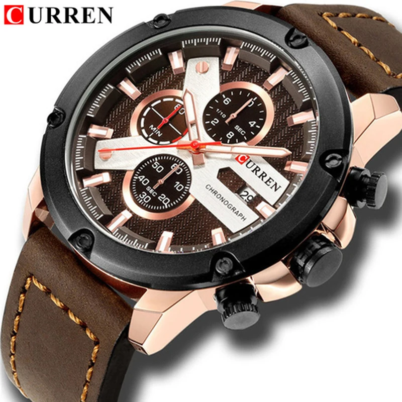 

Fashion Casual Stylish Watch Mens Leather Chronograph Sports Wristwatch CURREN Brand Waterproof Montre Homme Relogio Masculino