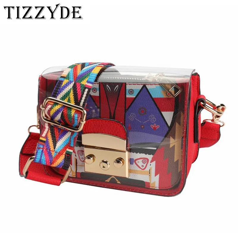 

2018 New Fashion Tide Transparent Female Bag Funny Small Bag Wide Shoulder Strap Messenger Bag Mini Jelly Bag DG01-C