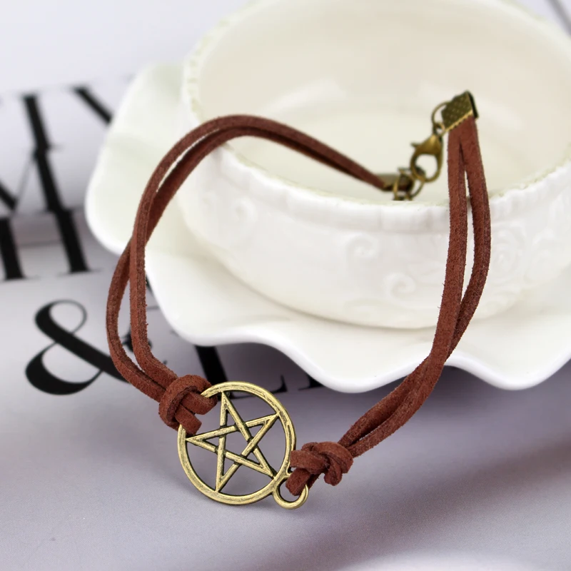 Supernatural Pentagram Star Charm регулируемые кожаные браслеты для мужчин и женщин в стиле панк