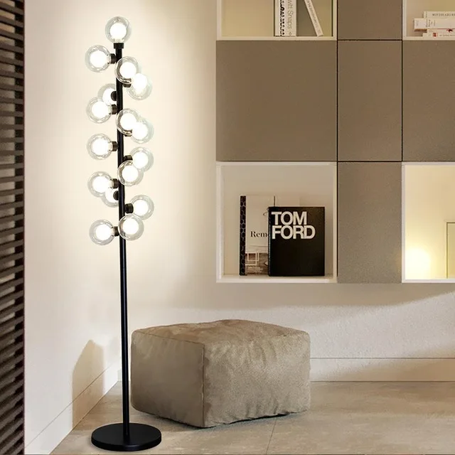 

New Modern Wood Table Floor Lamp 5W Led Bulb Living Room Bedroom Study Standing Lights Decor Home Black Iron White Fabric 220V