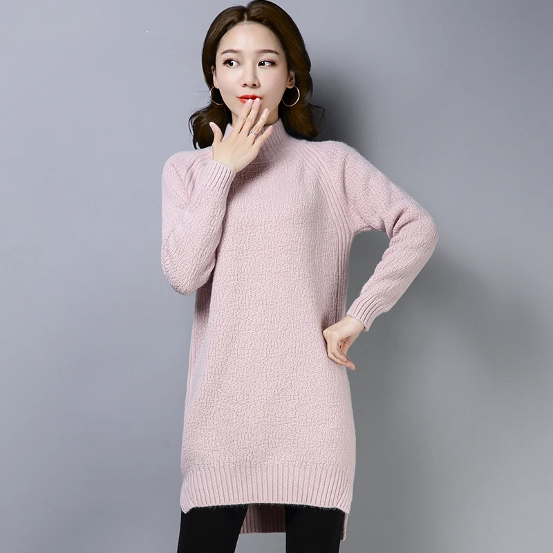 Best Price 5 Colors Brand Sweater Fall Winter Women Long Casual Sweater New Solid Color Irregular Slit Bottoming Sweater Pullovers Women