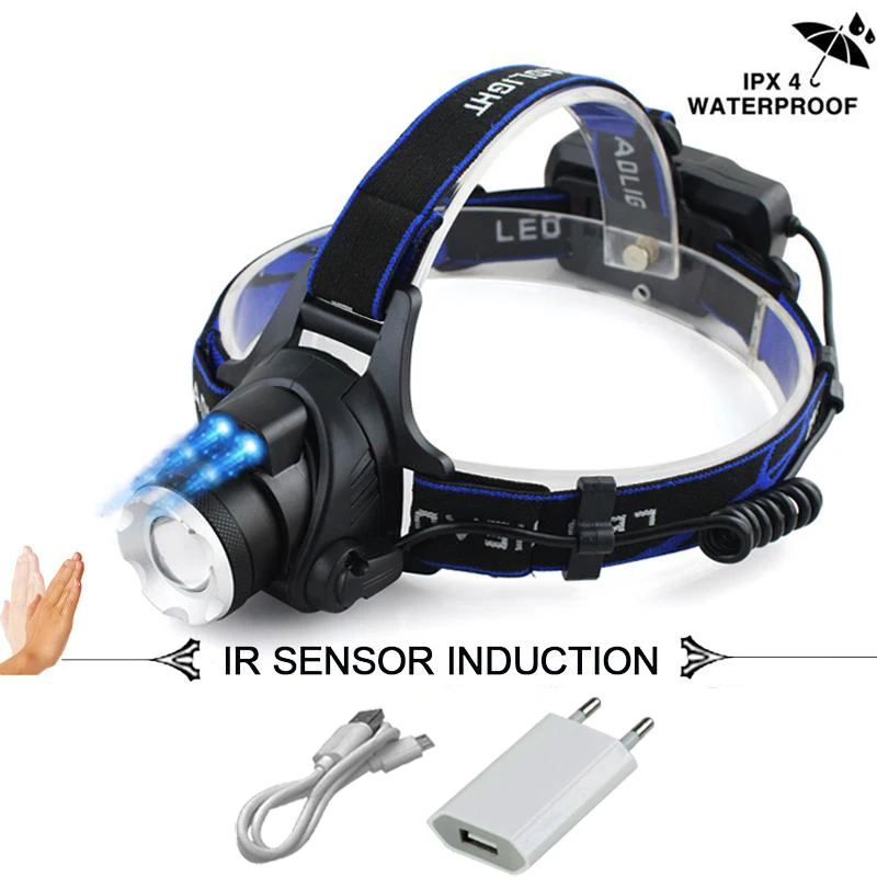 Светодиодный налобный фонарь CREE с ИК датчиком перезаряжаемый Micro USB