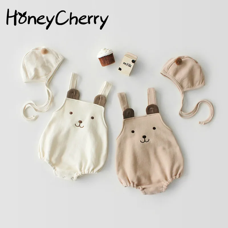 

Baby Bodysuits Cute Bear Sleeveless Belt Cotton Hat-jacket + Hat For Infants Young Children Baby Girl Clothes