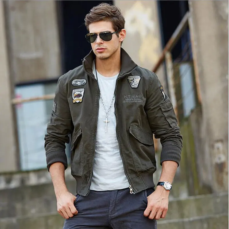 2017 New Spring Embroidery Bomber Jacket Men Streetwear Pilot Jaqueta