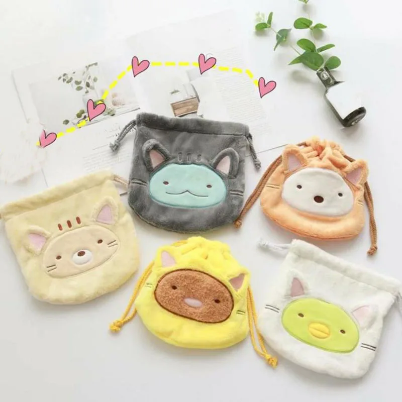 

1pc Hot sale exquisite Cartoon Cute San-x sumikko gurashi plush purses Japan Anime Bear cat plush purses toys Drawstring bags